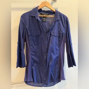 Norma Kamali Women's Blue Button-Up Top Size Medium